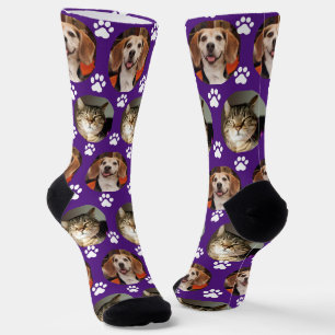 Chaussette Violet 2 Empreintes de pattes photo animal mignon