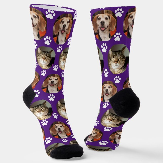 Chaussette Violet 2 Empreintes de pattes photo animal mignon (Angulaire)