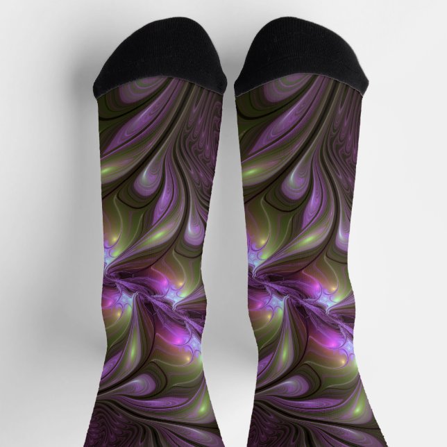 Chaussette Violet Abstrait violet violet kaki fractal (Haut)