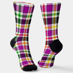 Chaussette Violet Noir Multicolore Flanelle Carreaux Tartan