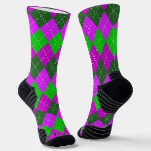 Chaussette Violet, vert et noir sport, Jacquard preppy