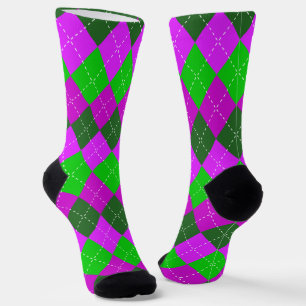 Chaussette Violet, vert et noir sport, Jacquard preppy