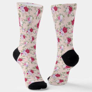 Chaussette Violette pourpre fleur rouge d'art botanique sur f