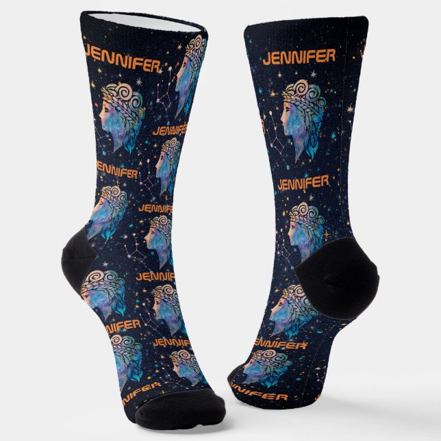 Chaussette Virgo Constellation Zodiac Aquarelle Étoiles Galax (Angulaire)