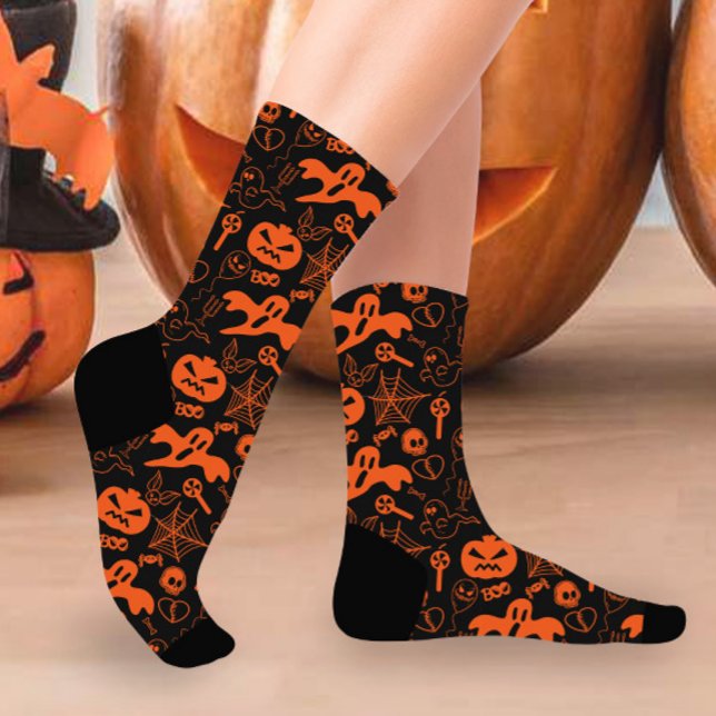 Chaussette Visage Citrouille Halloween Jack-o'-lantern noir (Créateur téléchargé)