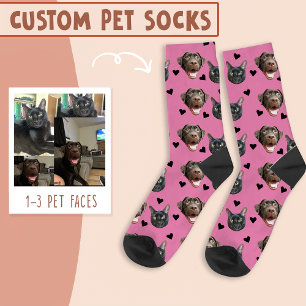 Chaussette Visage de chat et de chien personnalisé, avec Coeu