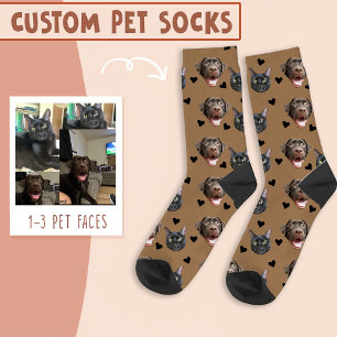 Chaussette Visage de chat et de chien personnalisé, avec Coeu