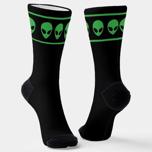 Chaussette Visages Aliens Vert et Noir Extraterrestre (Angulaire)