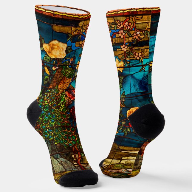 Chaussette Vitraux anciens avec paons et fleurs (Angulaire)