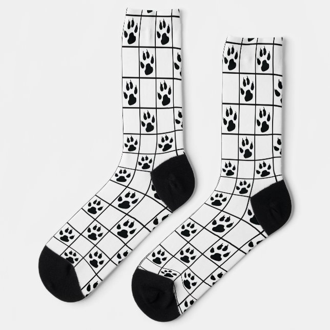 Chaussette Vitre blanche noire Cute Paw Plaid (Gauche)