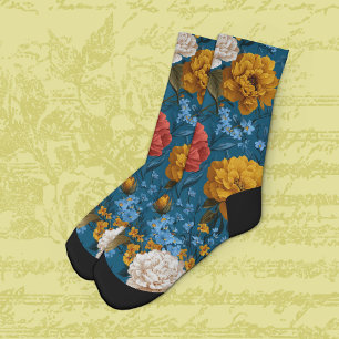 Chaussette Vivid Maximalist Jaune et Crème sur Floral Bleu