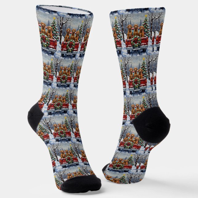 Chaussette Vizsla camion rouge de Noël vacances (Angulaire)