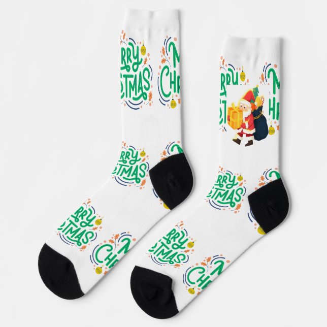 Chaussette Vœux de Noël Imprimé Équipage Premium Durable  (Gauche)
