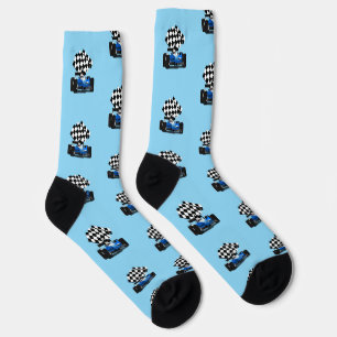 Chaussette Voiture Blue Race - À damiers Drapeau Sports