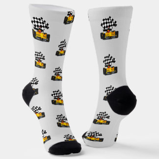 Chaussette Voiture de course Jaune - À damiers Sport Drapeau