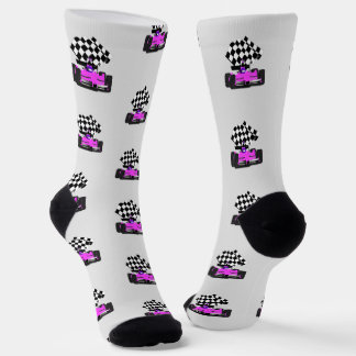 Chaussette Voiture de course rose - À damiers Sport Drapeau