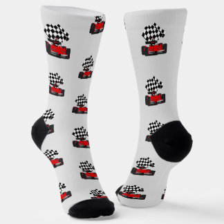 Chaussette Voiture de course rouge - Drapeau à damier Sports