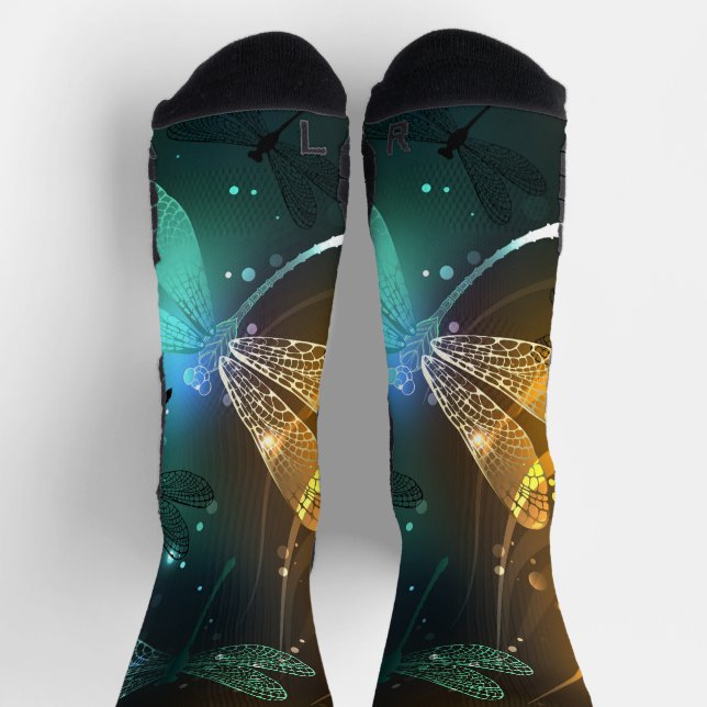 Chaussette Vol de libellule verte lumineuse (Haut)