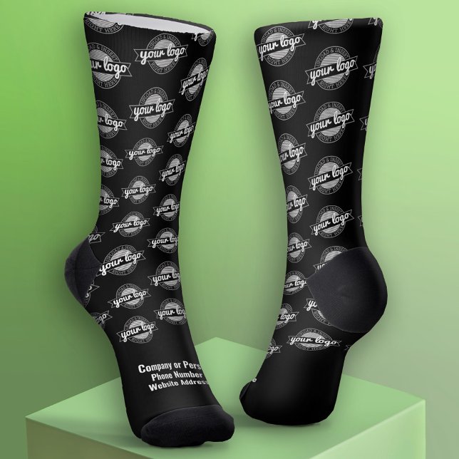Chaussette Votre logo - Blanc Type - Noir Chaussettes (Custom Logo Socks)