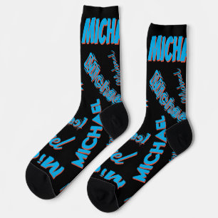 Chaussette Votre nom motif monogramme bleu rouge noir couleur