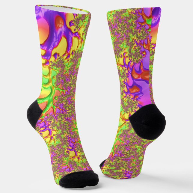 Chaussette Voyage acide coloré psychédélique abstrait fractal (Angulaire)