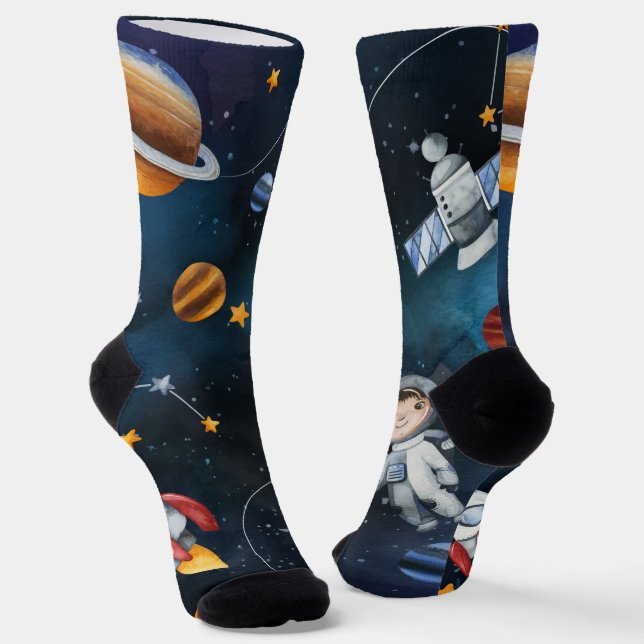 Chaussette Voyage dans l'espace Galaxie Étoiles Lune (Angulaire)