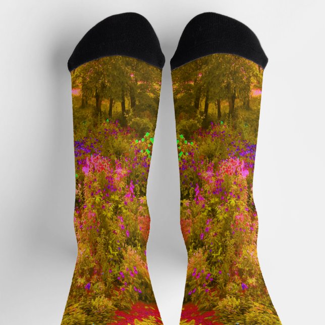 Chaussette Vue de fleurs de jardin panoramique doré cool (Haut)