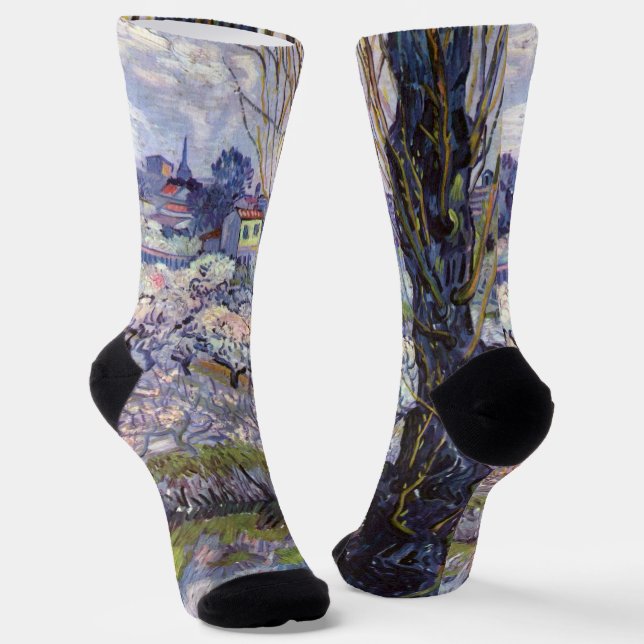 Chaussette Vue de Gogh Arles Jardin en fleurs (Angulaire)