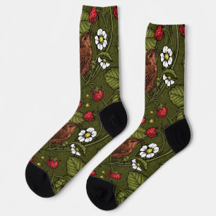 Chaussette Wens et fraises sur vert foncé