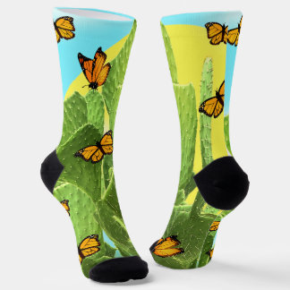 Chaussette Whimsical Cactus And Butterflies