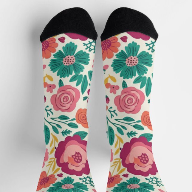 Chaussette Whimsical Folksy Floral Bloom Pattern (Haut)