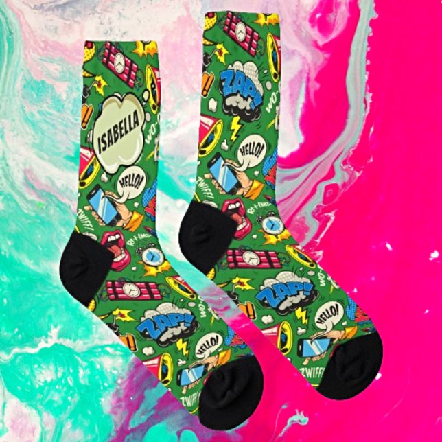 Chaussette Whimsical Pop Art - Personnalisé Retro Comic (Créateur téléchargé)
