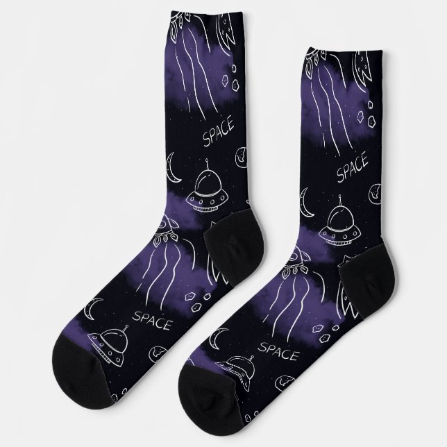 Chaussette Whimsical Purple Outer Space Seamless Pattern (Gauche)