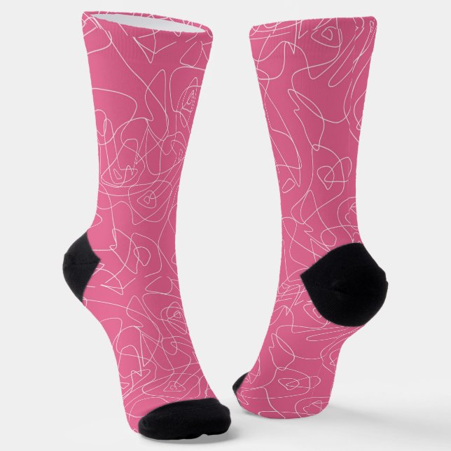 Chaussette White abstract doodles on pink background (Angulaire)