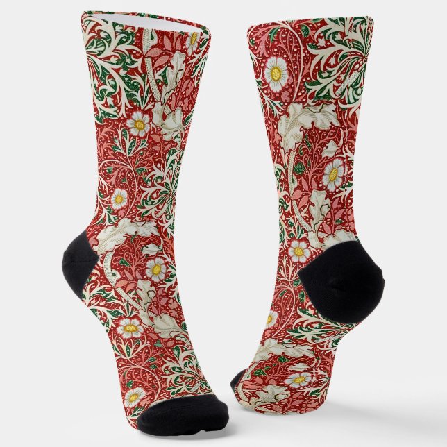 Chaussette William Morris Algue Antique Fleur Rouge Vert (Angulaire)