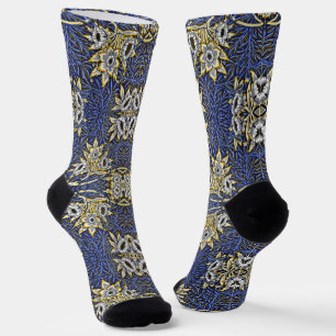 Chaussette William Morris Blue et Gold Tulip Willow Design