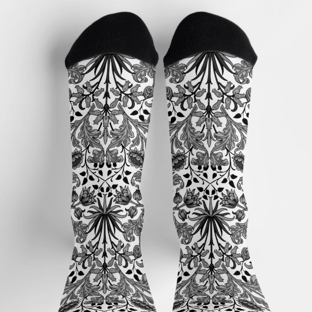 Chaussette William Morris Hyacinth Imprimer, noir et blanc (Haut)