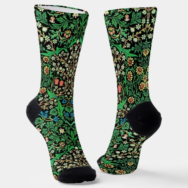 Chaussette William Morris Jacobean Floral, Fond Noir (Angulaire)