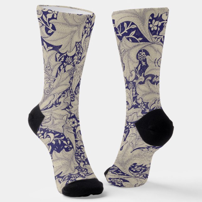 Chaussette William Morris Motif Giroflée Bleu Antique (Angulaire)