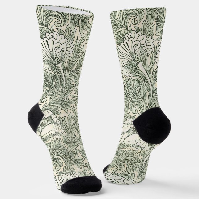 Chaussette William Morris tulip fond textile vert (Angulaire)
