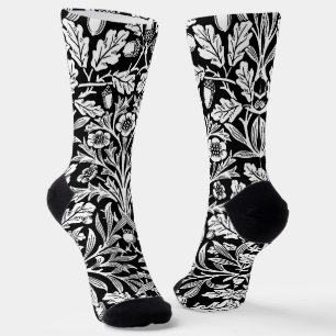 Chaussette William Morris Vintage motif chêne noir et blanc