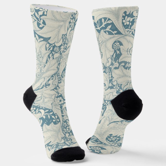 Chaussette William Morris Wallflower bleu damas floral (Angulaire)