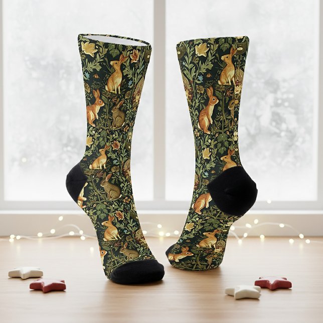 Chaussette William Morris Woodland Lapins floraux Noël (Créateur téléchargé)