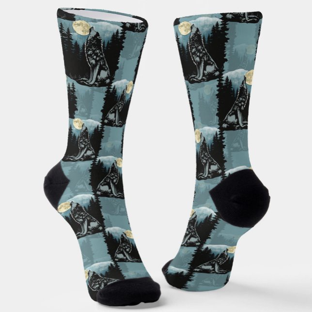 Chaussette Wolf Howling À Moon Design Motif (Créateur téléchargé)