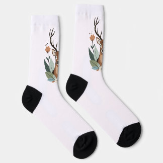 Chaussette Woodland Harmony – Boho Deer Botanical Illustratio