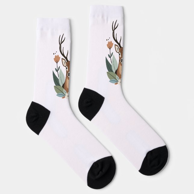 Chaussette Woodland Harmony – Boho Deer Botanical Illustratio (Droite)