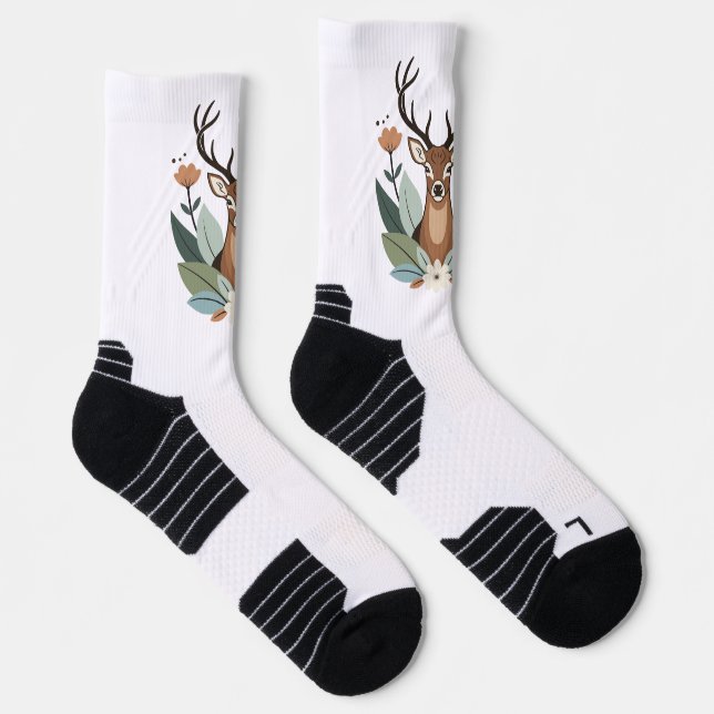 Chaussette Woodland Harmony – Boho Deer Botanical Illustratio (Droite)