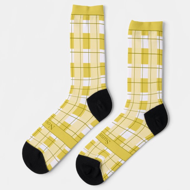 Chaussette Yellow and White Plaid, Text on Foot (Gauche)