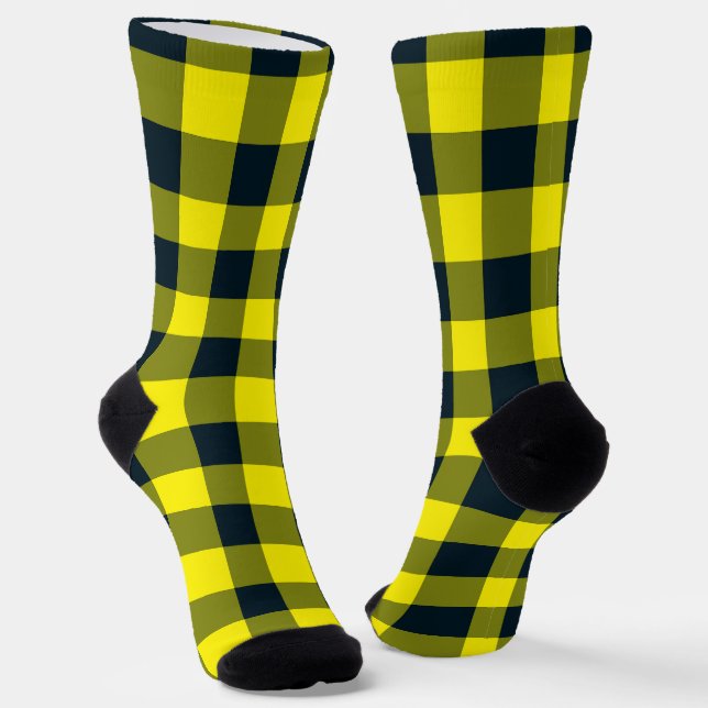 Chaussette Yellow Black Plaid Checker Pattern (Angulaire)