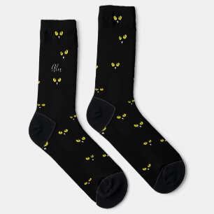 Chaussette Yellow Cat Eyes on Black Best Halloween Party